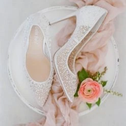 ELSA IVORY Wedding Sequin Heels Ivory Crystal Studded High Heels