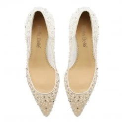 EVELYN IVORY Sparkly Ivory Kitten Heels With Sequins & Crystals Wedding