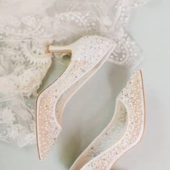 EVELYN IVORY Sparkly Ivory Kitten Heels With Sequins & Crystals Wedding
