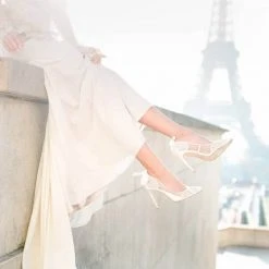 GISELLE Ivory Lace Boho Wedding Heels With Ribbon Tie