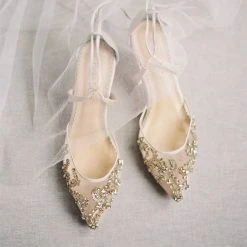 FRANCES GOLD Wedding Champagne Gold Kitten Heels With Crystals