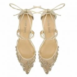 FRANCES GOLD Wedding Champagne Gold Kitten Heels With Crystals