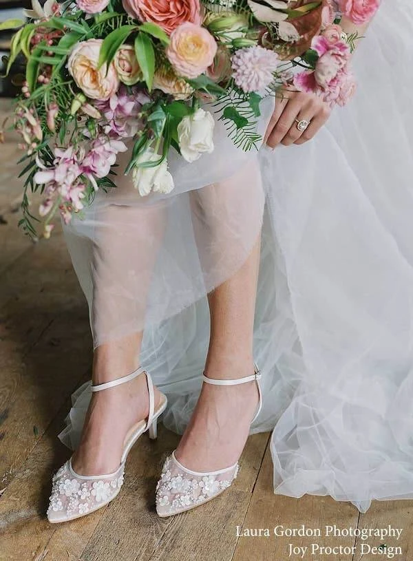 ROSA IVORY Floral Pearl Beaded Wedding Shoes Low Heel 10 ROSA IVORY Floral Pearl Beaded Wedding Shoes Low Heel