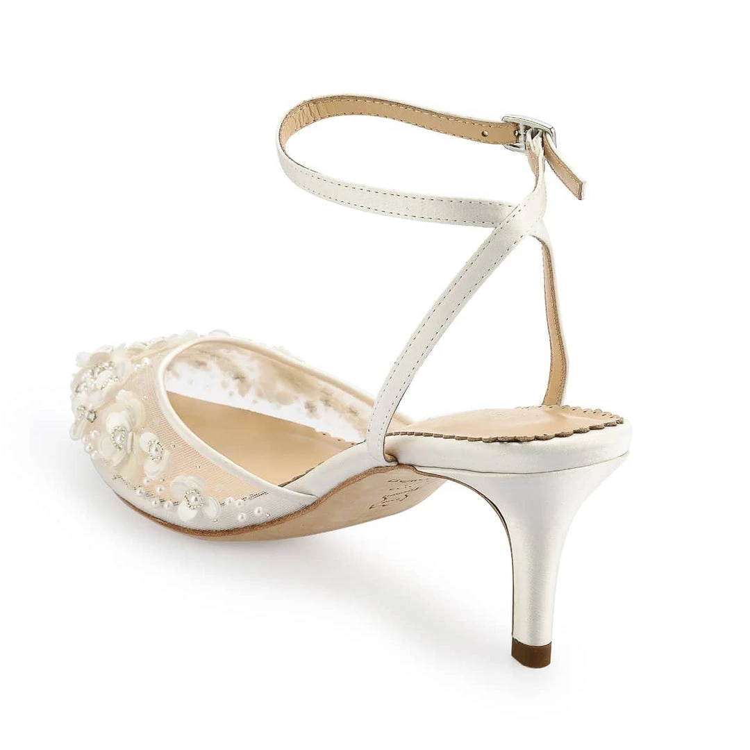 ROSA IVORY Floral Pearl Beaded Wedding Shoes Low Heel 6 ROSA IVORY Floral Pearl Beaded Wedding Shoes Low Heel