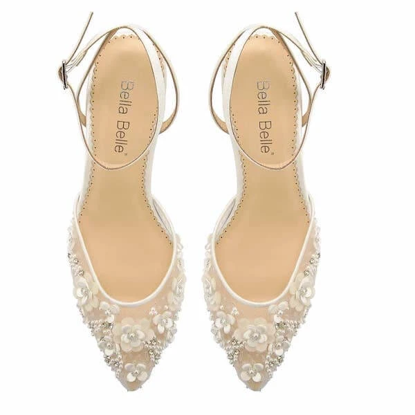 ROSA IVORY Floral Pearl Beaded Wedding Shoes Low Heel 8 ROSA IVORY Floral Pearl Beaded Wedding Shoes Low Heel