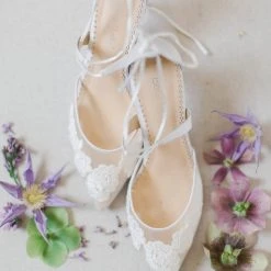 AMELIA Floral Ivory Lace Kitten Heels Wedding