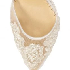AMELIA Floral Ivory Lace Kitten Heels Wedding