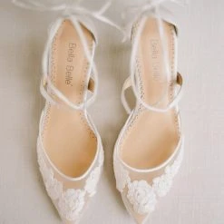 AMELIA Floral Ivory Lace Kitten Heels Wedding
