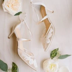 AMELIA Floral Ivory Lace Kitten Heels Wedding