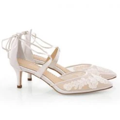 AMELIA Floral Ivory Lace Kitten Heels Wedding