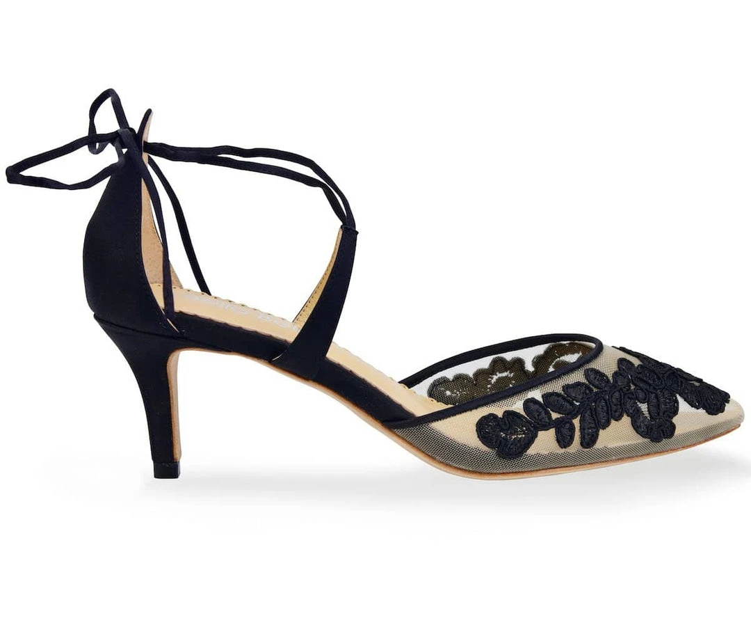 AMELIA BLACK Evening Lace Black Strap Kitten Heels 3 AMELIA BLACK Evening Lace Black Strap Kitten Heels