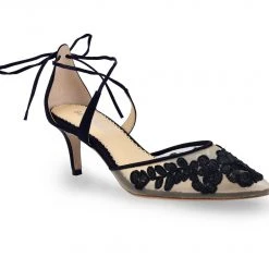 AMELIA BLACK Evening Lace Black Strap Kitten Heels 13 AMELIA BLACK Evening Lace Black Strap Kitten Heels