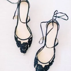AMELIA BLACK Evening Lace Black Strap Kitten Heels 17 AMELIA BLACK Evening Lace Black Strap Kitten Heels