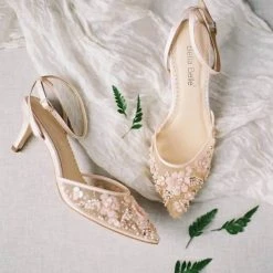 ROSA BLUSH Pearl Pink Wedding Shoes Low Heel