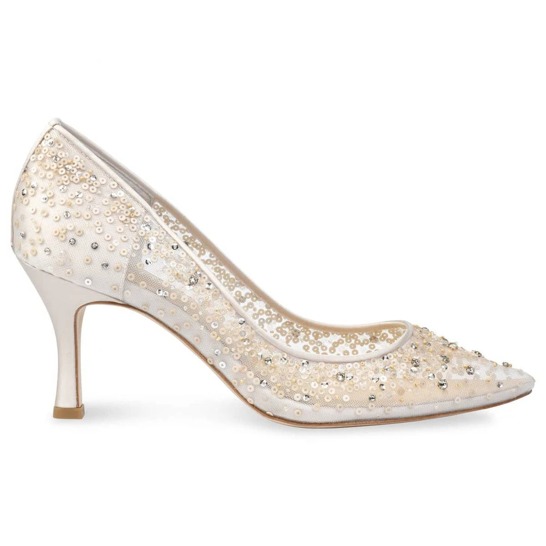 EVELYN NUDE Wedding Low Heel Crystal Sequin Nude Sparkly Heels 3 EVELYN NUDE Wedding Low Heel Crystal Sequin Nude Sparkly Heels