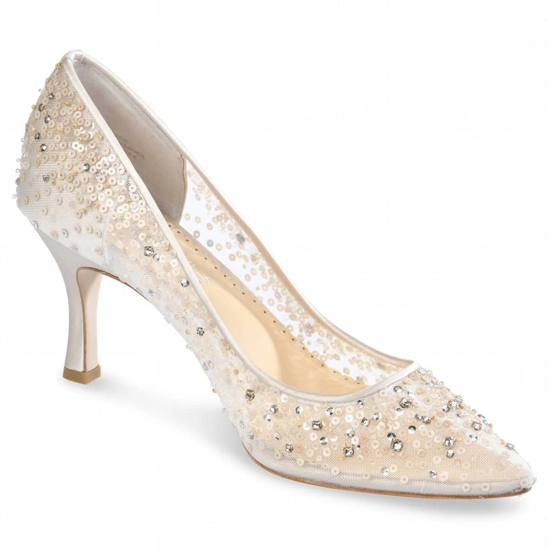 EVELYN NUDE Wedding Low Heel Crystal Sequin Nude Sparkly Heels 4 EVELYN NUDE Wedding Low Heel Crystal Sequin Nude Sparkly Heels