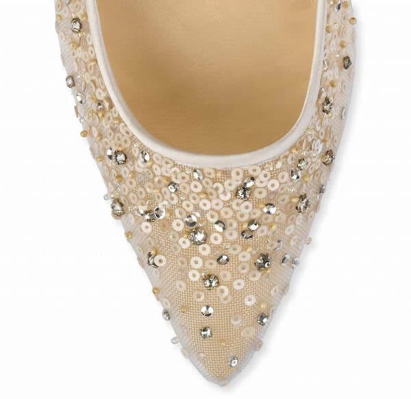 EVELYN NUDE Wedding Low Heel Crystal Sequin Nude Sparkly Heels 6 EVELYN NUDE Wedding Low Heel Crystal Sequin Nude Sparkly Heels