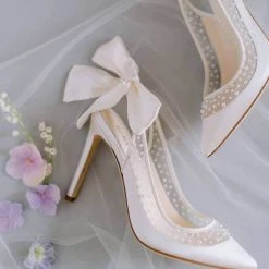 GABRIELLE Ivory Slingback Wedding Shoes With Pearls