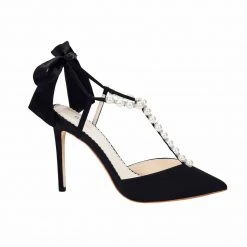 LISBETH BLACK Pearl Wedding Shoes Pearl Strap Heels With Bow Ankle Strap