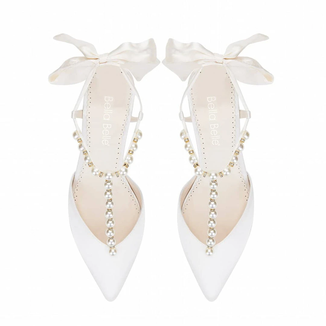LUCIA Wedding Ivory Pearl Bridal Shoes With Bow 5 LUCIA Wedding Ivory Pearl Bridal Shoes With Bow