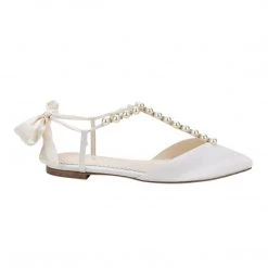 LULU Pearls And Crystal Ivory Bow Wedding Flats