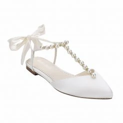 LULU Pearls And Crystal Ivory Bow Wedding Flats