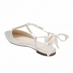 LULU Pearls And Crystal Ivory Bow Wedding Flats