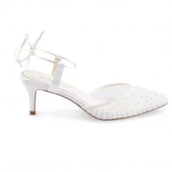 ELENA Wedding Pleated Tulle Pearl Kitten Heels 12 ELENA Wedding Pleated Tulle Pearl Kitten Heels