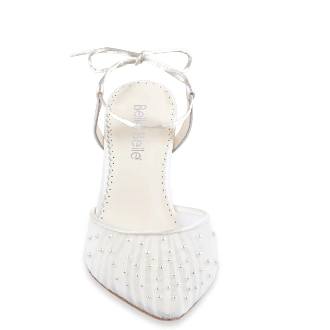 ELENA Wedding Pleated Tulle Pearl Kitten Heels 5 ELENA Wedding Pleated Tulle Pearl Kitten Heels