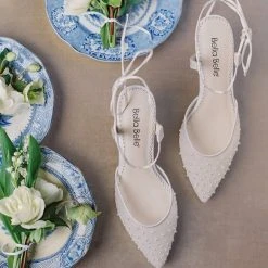 ELENA Wedding Pleated Tulle Pearl Kitten Heels 15 ELENA Wedding Pleated Tulle Pearl Kitten Heels