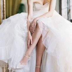 CARINA Pleated Tulle Pearl Flats For Wedding