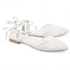 CARINA Pleated Tulle Pearl Flats For Wedding