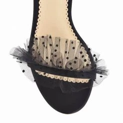 BRIDGET BLACK Wedding Sandals Tulle Stiletto Ankle Strap Heels