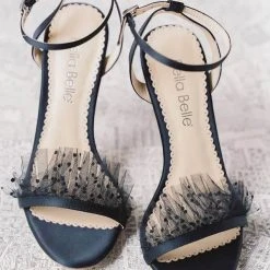 BRIDGET BLACK Wedding Sandals Tulle Stiletto Ankle Strap Heels