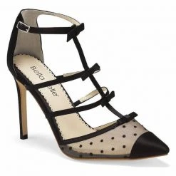 RITA BLACK Black T Strap Heels With Polka Dots