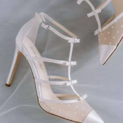 RITA IVORY Polka Dot And Ribbons Wedding Heel
