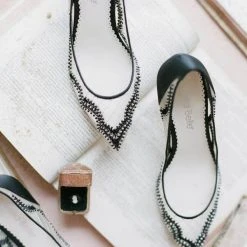 NICOLE Scalloped Embroidered Black Evening Kitten Heels