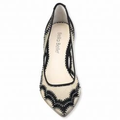NICOLE Scalloped Embroidered Black Evening Kitten Heels