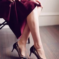 NICOLE Scalloped Embroidered Black Evening Kitten Heels