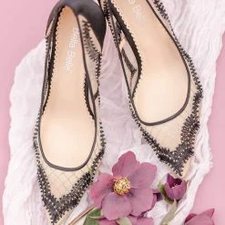 NADIA BLACK Evening Black Mesh Heels Sheer Lace Pumps