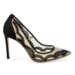 NADIA BLACK Evening Black Mesh Heels Sheer Lace Pumps