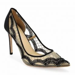 NADIA BLACK Evening Black Mesh Heels Sheer Lace Pumps