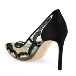 NADIA BLACK Evening Black Mesh Heels Sheer Lace Pumps
