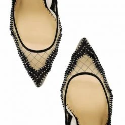 NADIA BLACK Evening Black Mesh Heels Sheer Lace Pumps