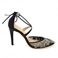 FLORENCE BLACK Black Mesh Heels Crystal Embellished Pumps