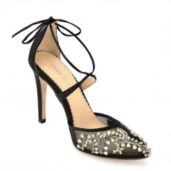 FLORENCE BLACK Black Mesh Heels Crystal Embellished Pumps