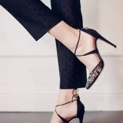 FLORENCE BLACK Black Mesh Heels Crystal Embellished Pumps