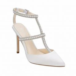 CAROLINA Ivory Wedding Shoes With Pearls, T Strap Heels