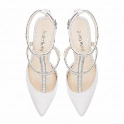 CAROLINA Ivory Wedding Shoes With Pearls, T Strap Heels