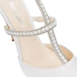 CAROLINA Ivory Wedding Shoes With Pearls, T Strap Heels